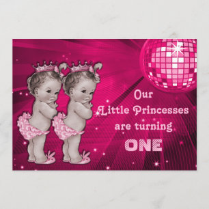 Invitation Princess Twins Pink Disco Ball 1er anniversaire