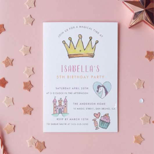 Invitation Princess Unicorn & Castle Fairytale Anniversaire
