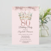 Invitation Princess Watercor Crown Floral 80e anniversaire (Debout devant)