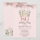Invitation Princess Watercor Crown Floral 80e anniversaire (Devant / Derrière)