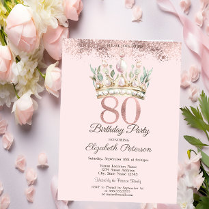 Invitation Princess Watercor Crown Floral 80e anniversaire