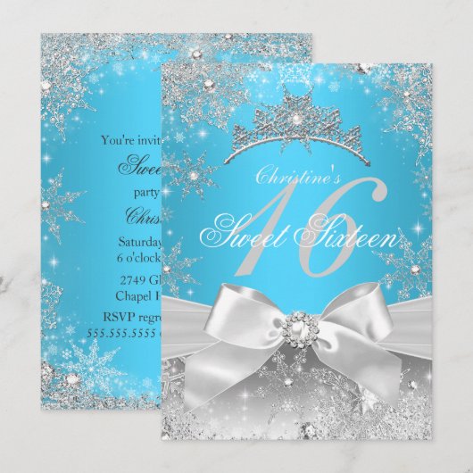 Invitation Princess Winter Wonderland Blue Sweet 16 (Devant / Derrière)