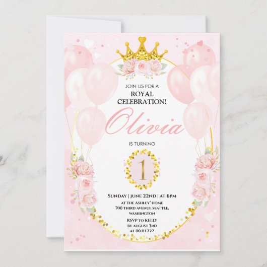 Invitation Princesse 1er anniversaire (Devant)