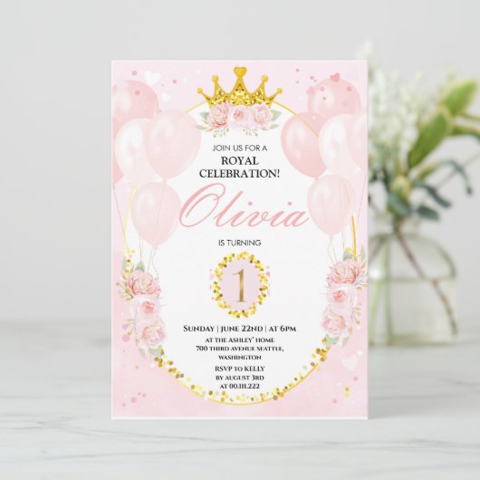 Invitation Princesse 1er anniversaire (Debout devant)