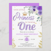 Invitation Princesse 1Er Anniversaire Couronne Lilac pourpre (Devant / Derrière)