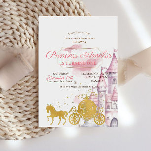 Invitation Princesse 1er Anniversaire Fête Rose & Or