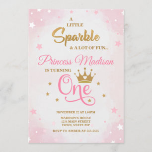 Invitation Princesse 1er Anniversaire Invitation, Rose & Or