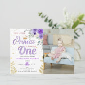 Invitation Princesse 1Er Anniversaire Photo Crown Lilac Purpl (Debout devant)