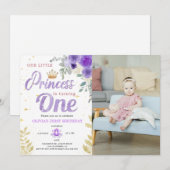 Invitation Princesse 1Er Anniversaire Photo Crown Lilac Purpl (Devant / Derrière)