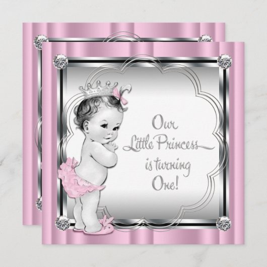 Invitation Princesse 1ère fête d'anniversaire (Devant / Derrière)