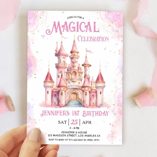 Invitation Princesse 1ère fête d'anniversaire Château royal