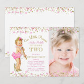 Invitation Princesse 2e anniversaire Pink Gold Photo Invitati (Devant / Derrière)