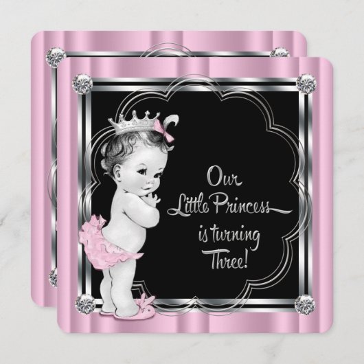 Invitation Princesse 3e fête d'anniversaire (Devant / Derrière)