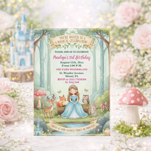 Invitation Princesse à la fête d'anniversaire de 3 ans avec l