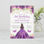 Invitation Princesse à peau foncée Robe violette Anniversaire (Debout devant)