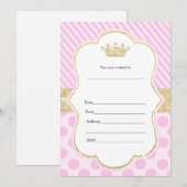 Invitation Princesse À Remplir En Rose Pailleté Or (Devant / Derrière)