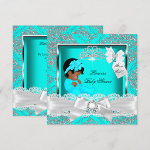 Invitation Princesse Afro-Américaine Baby Shower Fille Turquo