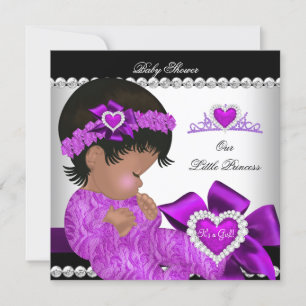 Invitation Princesse Afro-Américaine Baby Shower Fille Violet
