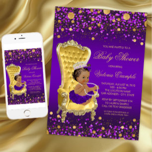 Invitation Princesse Afro-Américaine Fête de Naissance Violet