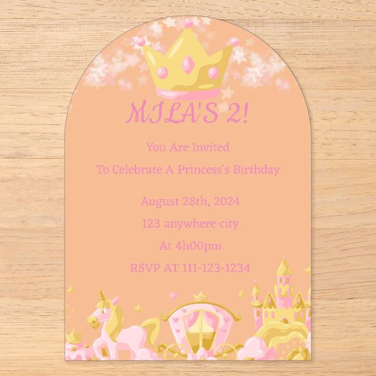 INVITATION PRINCESSE ANNIVERSAIRE COULEUR PÊCHE (Recto)