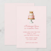 Invitation Princesse Anniversaire Gâteau Fille rose (Devant / Derrière)