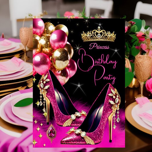 Invitation Princesse Anniversaire Parties scintillant rose ch