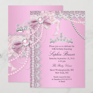 Invitation Princesse Arc-en-ciel Ruban Dentelle Fête d'annive
