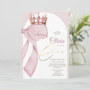 Invitation Princesse au nœud rose 1er anniversaire