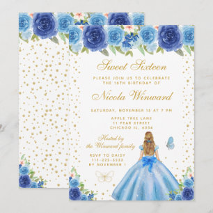 Invitation Princesse aux Cheveux Blonds Fleur Bleue Sweet Six