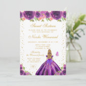 Invitation Princesse aux Cheveux Blonds Fleur Violette Sweet (Debout devant)
