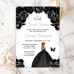 Invitation Princesse aux cheveux blonds noirs Sweet Sixteen