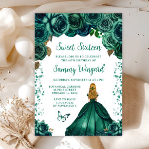 Invitation Princesse aux Cheveux Blonds Vert Émeraude Sweet S