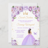 Invitation Princesse aux Cheveux Brun Clair Violet Douce Seiz (Devant)