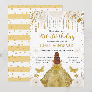 Invitation Princesse aux Cheveux Roux en Robe Dorée Anniversa