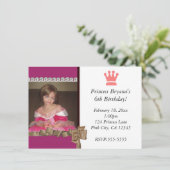 Invitation Princesse avec Couronne et Bow Party Photo Invitat (Debout devant)