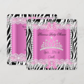 Invitation Princesse Baby shower bébé fille rose Zebra 2 (Devant / Derrière)