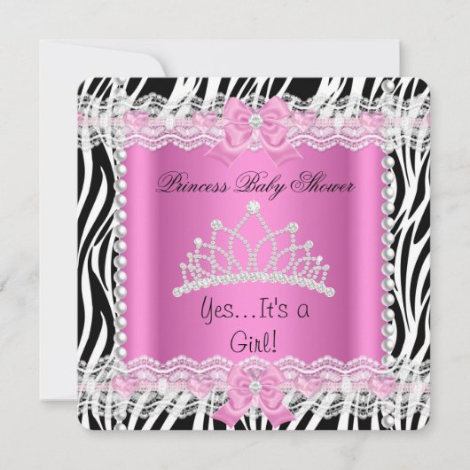Invitation Princesse Baby shower bébé fille rose Zebra 2 (Devant)
