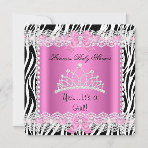 Invitation Princesse Baby shower bébé fille rose Zebra 2