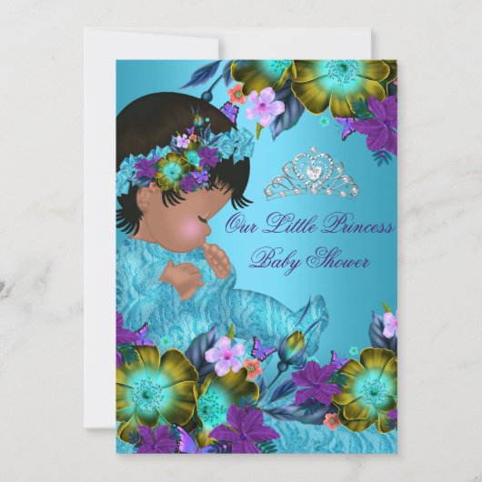 Invitation Princesse Baby shower Bleu Turquoise Purple fille (Devant)