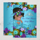 Invitation Princesse Baby shower Bleu Turquoise Purple fille (Devant / Derrière)