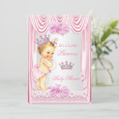 Invitation Princesse Baby shower Blonde fille Soie rose (Debout devant)