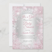 Invitation Princesse Baby shower Blush Pink Winter Wonderland (Devant)