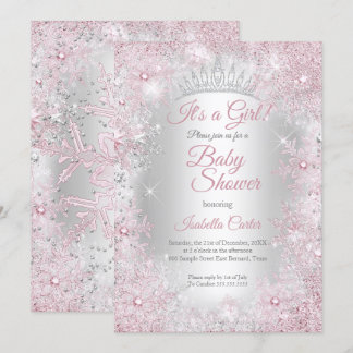 Invitation Princesse Baby shower Blush Pink Winter Wonderland