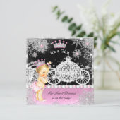 Invitation Princesse Baby shower Carriage rose Blonde noir (Debout devant)