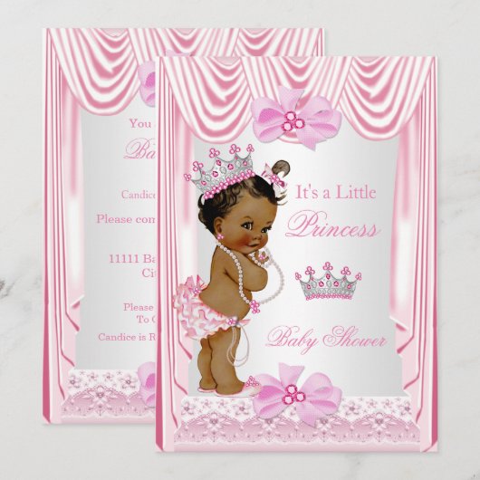 Invitation Princesse Baby shower ethnique fille soie rose (Devant / Derrière)