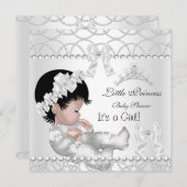 Invitation Princesse Baby shower fille argent blanc Tiara (Devant / Derrière)