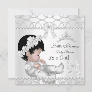 Invitation Princesse Baby shower fille argent blanc Tiara
