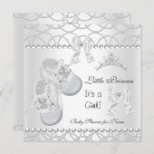 Invitation Princesse Baby shower fille argent Chaussures blan (Devant / Derrière)