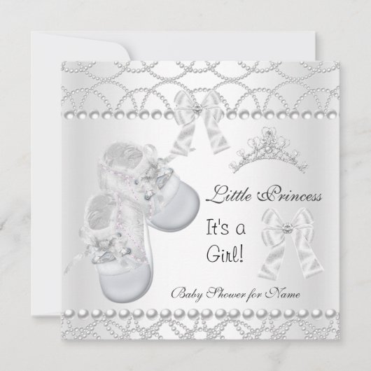 Invitation Princesse Baby shower fille argent Chaussures blan (Devant)