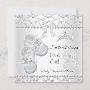 Invitation Princesse Baby shower fille argent Chaussures blan